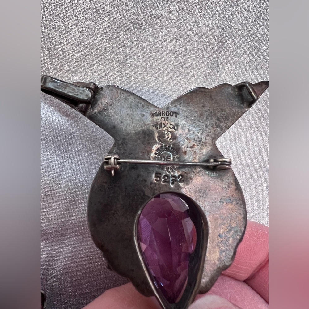 Margot De Taxco Amethyst Brooch and Silver Clip Earrings​​ - Picture 2 of 4